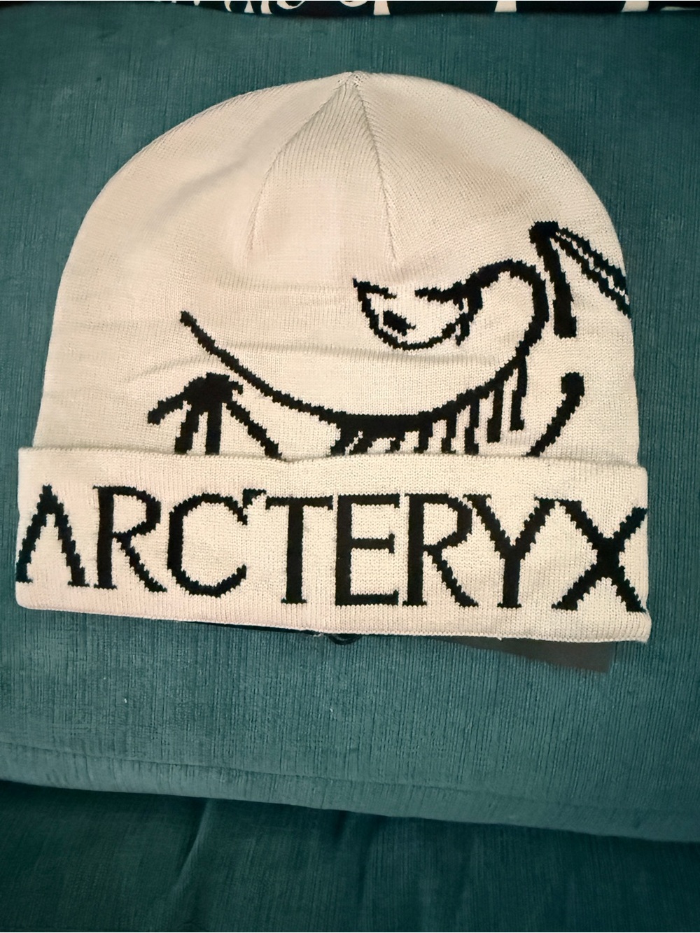 Arc'teryx White Beanie with Black Logo Knit